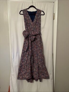 J. Crew Liberty of London Navy Floral V-Neck Maxi Dress with Self-Tie Waist